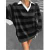 image:imageSOLY HUX Womens Oversized Tees Striped Letter Print Y2k Jersey T Shirt Collar V Neck Long Sleeve Loose TopsMulticolor Striped