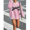 image:imageSOLY HUX Womens Oversized Tees Striped Letter Print Y2k Jersey T Shirt Collar V Neck Long Sleeve Loose TopsPink Letter Graphic