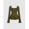 image:imageSOLY HUX Womens Peplum Tops Long Sleeve Babydoll Shirts Y2k Cute Tie Front Sweetheart Neckline TopArmy Green