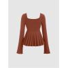 image:imageSOLY HUX Womens Peplum Tops Long Sleeve Babydoll Shirts Y2k Cute Tie Front Sweetheart Neckline TopBurnt Orange