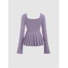image:imageSOLY HUX Womens Peplum Tops Long Sleeve Babydoll Shirts Y2k Cute Tie Front Sweetheart Neckline TopMauve Purple