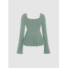 image:imageSOLY HUX Womens Peplum Tops Long Sleeve Babydoll Shirts Y2k Cute Tie Front Sweetheart Neckline TopMint Green
