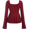 image:imageSOLY HUX Womens Peplum Tops Long Sleeve Babydoll Shirts Y2k Cute Tie Front Sweetheart Neckline TopPure Burgundy