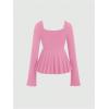 image:imageSOLY HUX Womens Peplum Tops Long Sleeve Babydoll Shirts Y2k Cute Tie Front Sweetheart Neckline TopPure Pink