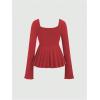 image:imageSOLY HUX Womens Peplum Tops Long Sleeve Babydoll Shirts Y2k Cute Tie Front Sweetheart Neckline TopPure Red