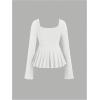 image:imageSOLY HUX Womens Peplum Tops Long Sleeve Babydoll Shirts Y2k Cute Tie Front Sweetheart Neckline TopPure White