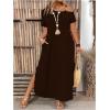 image:imageSOLY HUX Womens Plus Size Cold Shoulder Short Sleeve Split Hem T Shirt Dress Summer Long Maxi DressesPlain Brown
