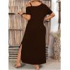 image:imageSOLY HUX Womens Plus Size Cold Shoulder Short Sleeve Split Hem T Shirt Dress Summer Long Maxi DressesPlain Brown