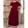 image:imageSOLY HUX Womens Plus Size Cold Shoulder Short Sleeve Split Hem T Shirt Dress Summer Long Maxi DressesPlain Burgundy