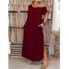 image:imageSOLY HUX Womens Plus Size Cold Shoulder Short Sleeve Split Hem T Shirt Dress Summer Long Maxi DressesPlain Burgundy
