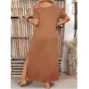 image:imageSOLY HUX Womens Plus Size Cold Shoulder Short Sleeve Split Hem T Shirt Dress Summer Long Maxi DressesPlain Khaki