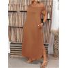 image:imageSOLY HUX Womens Plus Size Cold Shoulder Short Sleeve Split Hem T Shirt Dress Summer Long Maxi DressesPlain Khaki