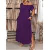 image:imageSOLY HUX Womens Plus Size Cold Shoulder Short Sleeve Split Hem T Shirt Dress Summer Long Maxi DressesPlain Purple