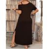 image:imageSOLY HUX Womens Plus Size Cold Shoulder Short Sleeve Split Hem T Shirt Dress Summer Long Maxi DressesPure Coffee Brown