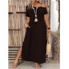 image:imageSOLY HUX Womens Plus Size Cold Shoulder Short Sleeve Split Hem T Shirt Dress Summer Long Maxi DressesPure Coffee Brown