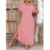 image:imageSOLY HUX Womens Plus Size Cold Shoulder Short Sleeve Split Hem T Shirt Dress Summer Long Maxi DressesPure Pink