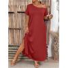 image:imageSOLY HUX Womens Plus Size Cold Shoulder Short Sleeve Split Hem T Shirt Dress Summer Long Maxi DressesPure Red