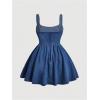 image:imageSOLY HUX Womens Plus Size Scoop Neck Denim Dress Sleeveless A Line Flowy Mini Jean DressesPlain Blue
