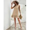 image:imageSOLY HUX Womens Ruffle Hem Sleeveless Tank Dress Round Neck Casual Jacquard Hem Smock Summer Mini DressesPlain Camel