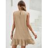 image:imageSOLY HUX Womens Ruffle Hem Sleeveless Tank Dress Round Neck Casual Jacquard Hem Smock Summer Mini DressesPlain Camel