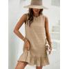 image:imageSOLY HUX Womens Ruffle Hem Sleeveless Tank Dress Round Neck Casual Jacquard Hem Smock Summer Mini DressesPlain Camel