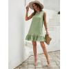 image:imageSOLY HUX Womens Ruffle Hem Sleeveless Tank Dress Round Neck Casual Jacquard Hem Smock Summer Mini DressesPlain Green