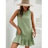image:imageSOLY HUX Womens Ruffle Hem Sleeveless Tank Dress Round Neck Casual Jacquard Hem Smock Summer Mini DressesPlain Green