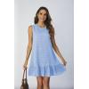 image:imageSOLY HUX Womens Ruffle Hem Sleeveless Tank Dress Round Neck Casual Jacquard Hem Smock Summer Mini DressesPure Blue