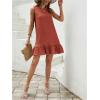 image:imageSOLY HUX Womens Ruffle Hem Sleeveless Tank Dress Round Neck Casual Jacquard Hem Smock Summer Mini DressesRust Brown