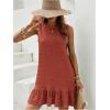 image:imageSOLY HUX Womens Ruffle Hem Sleeveless Tank Dress Round Neck Casual Jacquard Hem Smock Summer Mini DressesRust Brown