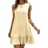 image:imageSOLY HUX Womens Ruffle Hem Sleeveless Tank Dress Round Neck Casual Jacquard Hem Smock Summer Mini DressesSolid Beige