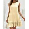 image:imageSOLY HUX Womens Ruffle Hem Sleeveless Tank Dress Round Neck Casual Jacquard Hem Smock Summer Mini DressesSolid Beige