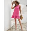 image:imageSOLY HUX Womens Ruffle Hem Sleeveless Tank Dress Round Neck Casual Jacquard Hem Smock Summer Mini DressesSolid Hot Pink