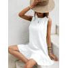 image:imageSOLY HUX Womens Ruffle Hem Sleeveless Tank Dress Round Neck Casual Jacquard Hem Smock Summer Mini DressesSolid White