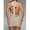 image:imageSOLY HUX Womens Sexy Deep V Neck Halter Bodycon Mini Dress Club Night Cocktail DressesSolid Beige