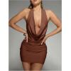image:imageSOLY HUX Womens Sexy Deep V Neck Halter Bodycon Mini Dress Club Night Cocktail DressesSolid Brown