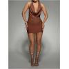 image:imageSOLY HUX Womens Sexy Deep V Neck Halter Bodycon Mini Dress Club Night Cocktail DressesSolid Brown