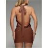 image:imageSOLY HUX Womens Sexy Deep V Neck Halter Bodycon Mini Dress Club Night Cocktail DressesSolid Brown