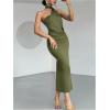 image:imageSOLY HUX Womens Sleeveless Bodycon Dress One Shoulder Backless Ruched Cocktail Party Evening Long DressesPlain Army Green