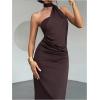 image:imageSOLY HUX Womens Sleeveless Bodycon Dress One Shoulder Backless Ruched Cocktail Party Evening Long DressesPlain Chocolate Brown