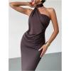 image:imageSOLY HUX Womens Sleeveless Bodycon Dress One Shoulder Backless Ruched Cocktail Party Evening Long DressesPlain Chocolate Brown