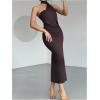 image:imageSOLY HUX Womens Sleeveless Bodycon Dress One Shoulder Backless Ruched Cocktail Party Evening Long DressesPlain Chocolate Brown
