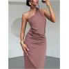 image:imageSOLY HUX Womens Sleeveless Bodycon Dress One Shoulder Backless Ruched Cocktail Party Evening Long DressesPlain Mocha Brown