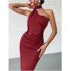 image:imageSOLY HUX Womens Sleeveless Bodycon Dress One Shoulder Backless Ruched Cocktail Party Evening Long DressesPure Burgundy