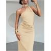 image:imageSOLY HUX Womens Sleeveless Bodycon Dress One Shoulder Backless Ruched Cocktail Party Evening Long DressesPure Khaki