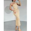 image:imageSOLY HUX Womens Sleeveless Bodycon Dress One Shoulder Backless Ruched Cocktail Party Evening Long DressesPure Khaki