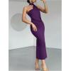 image:imageSOLY HUX Womens Sleeveless Bodycon Dress One Shoulder Backless Ruched Cocktail Party Evening Long DressesPure Purple