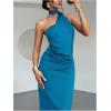 image:imageSOLY HUX Womens Sleeveless Bodycon Dress One Shoulder Backless Ruched Cocktail Party Evening Long DressesPure Teal Blue