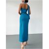 image:imageSOLY HUX Womens Sleeveless Bodycon Dress One Shoulder Backless Ruched Cocktail Party Evening Long DressesPure Teal Blue
