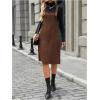 image:imageSOLY HUX Womens Square Neck Sleeveless Corduroy Dress Knee Length Fall Overall Dresses with PocketsPure Brown
